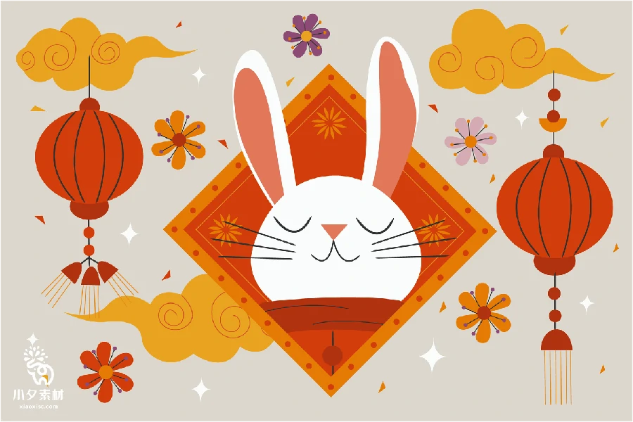 可爱卡通2023兔年喜庆新年春节节日图案插画海报AI矢量设计素材【009】